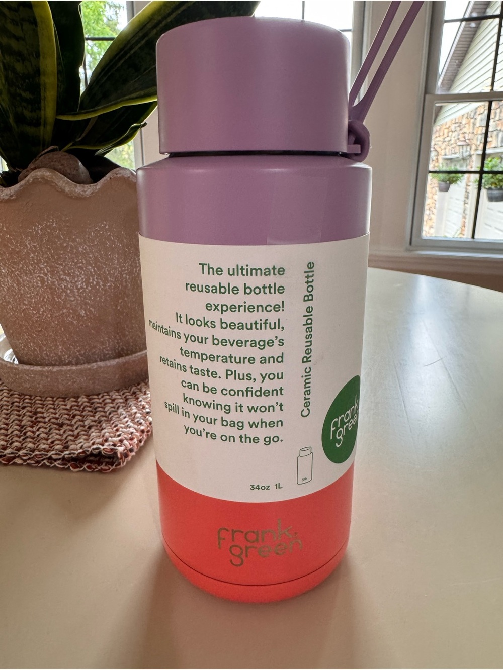Two-Tone Ceramic Reusable Bottle — Pink and Coral